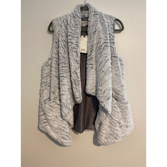 Jolt Womens Faux Fur Vest L Gray & White Asymmetric Hem Hippie Outdoor NEW NWT - Picture 1 of 15